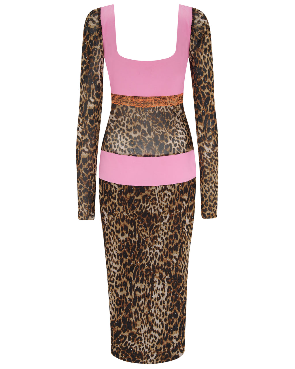 SEVERINE ✧ Leopard Studded Mesh Midi Dress
