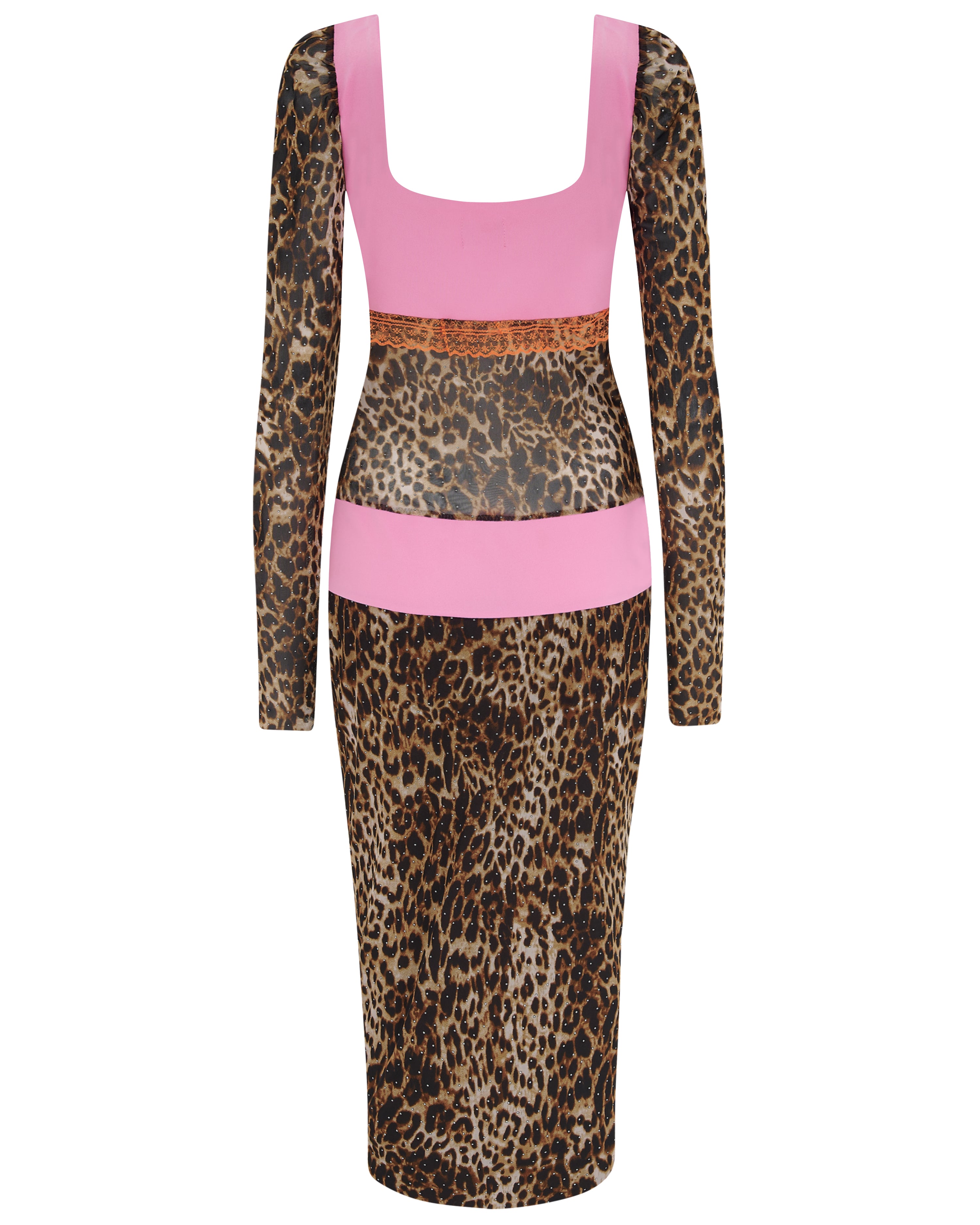 SEVERINE ✧ Leopard Studded Mesh Midi Dress