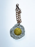 FRIED EGG BAG CHARM - RHINESTONE - GOLD CHAIN - DELTA OF PHOENIX