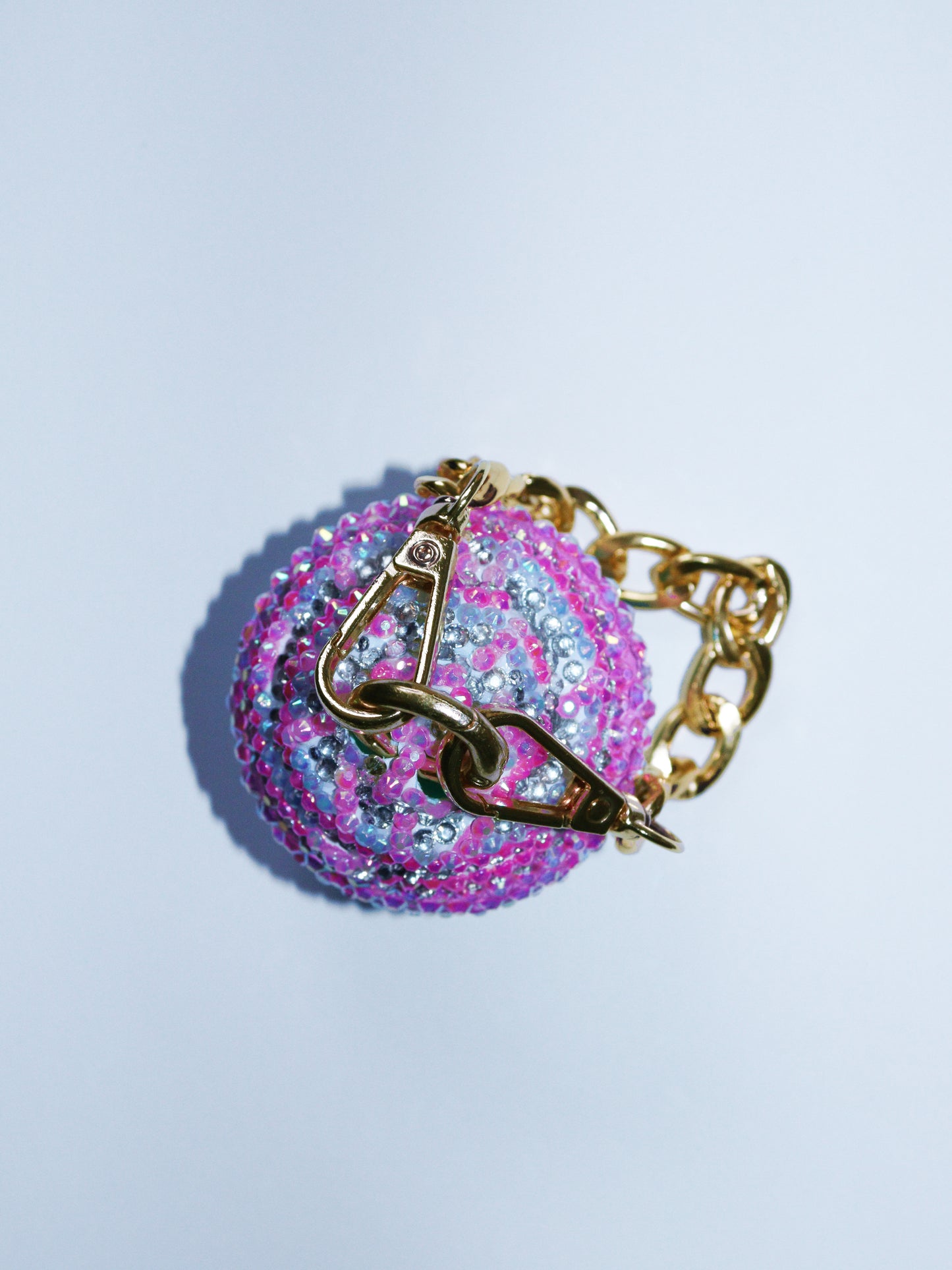 PINK AND BLUE CUPCAKE BAG CHARM - RHINESTONE - GOLD CHAIN - DELTA OF PHOENIX