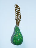 GREEN PEAR BAG CHARM - RHINESTONE - GOLD CHAIN - DELTA OF PHOENIX