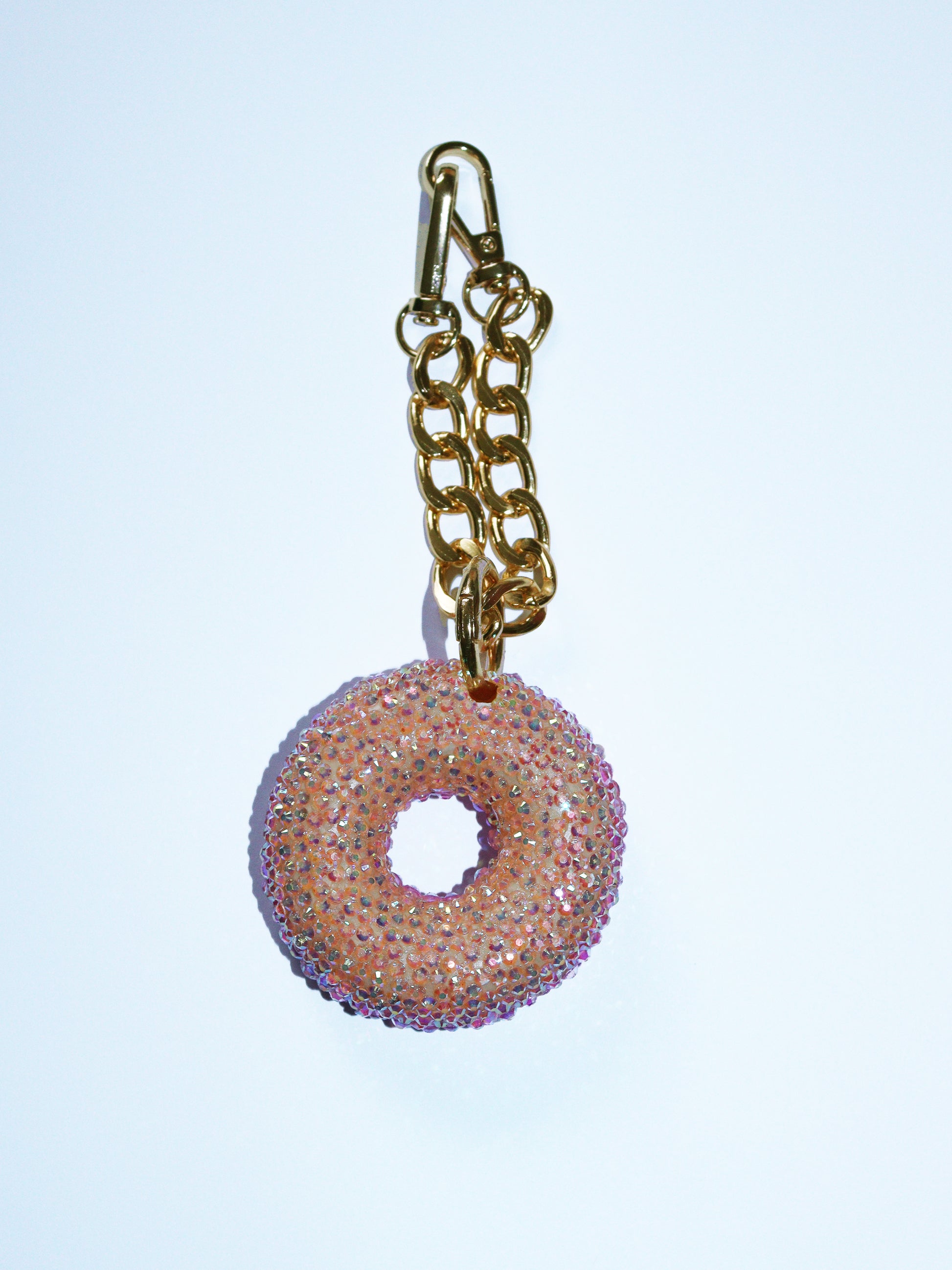 PINK DONUT BAG CHARM - RHINESTONE - GOLD CHAIN - DELTA OF PHOENIX