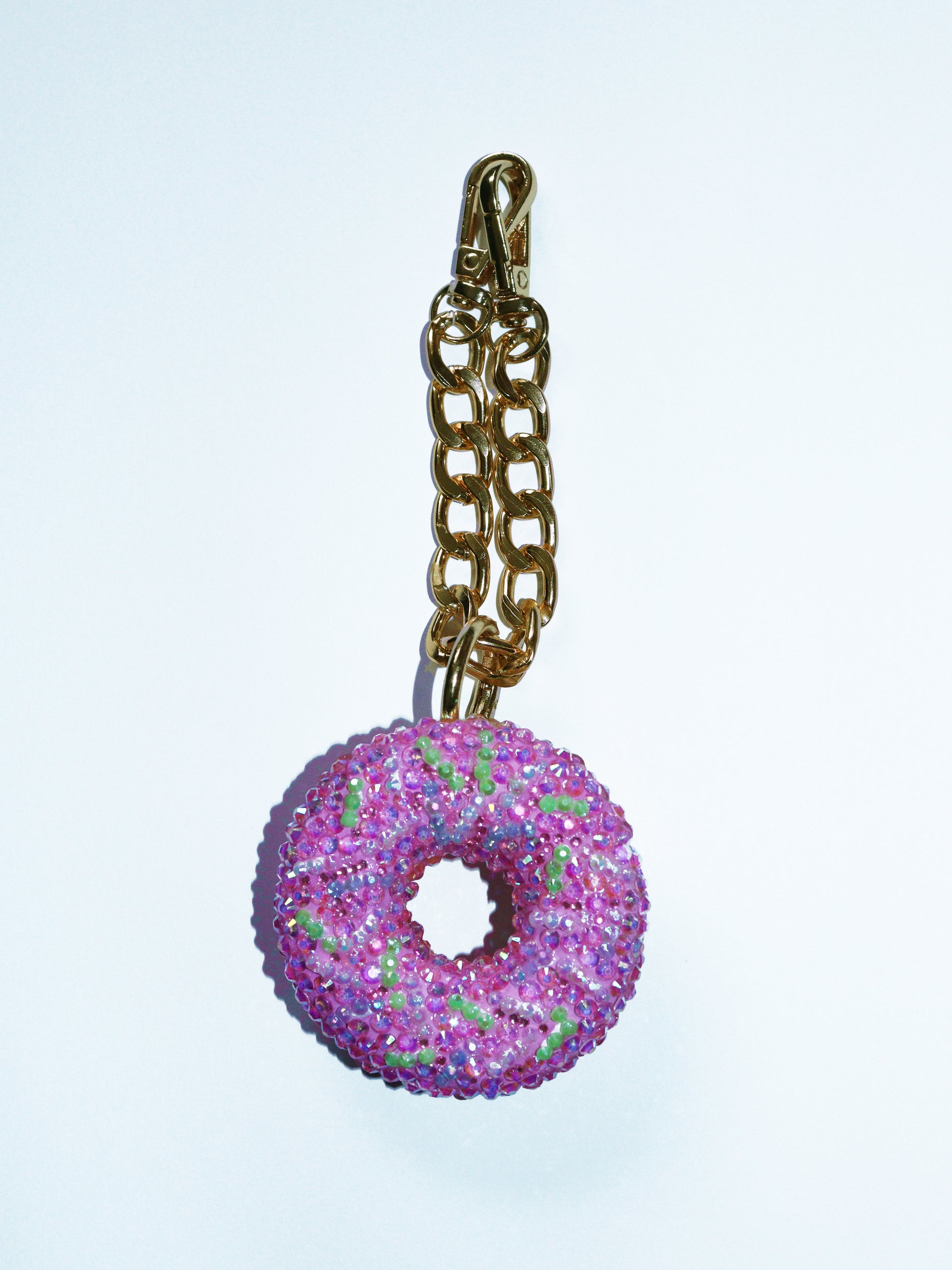 PINK DONUT BAG CHARM - RHINESTONE - GOLD CHAIN - DELTA OF PHOENIX