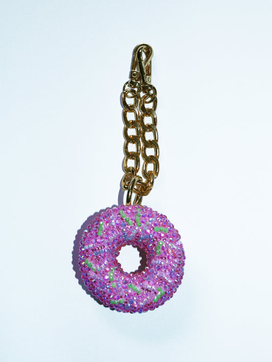 PINK DONUT BAG CHARM - RHINESTONE - GOLD CHAIN - DELTA OF PHOENIX