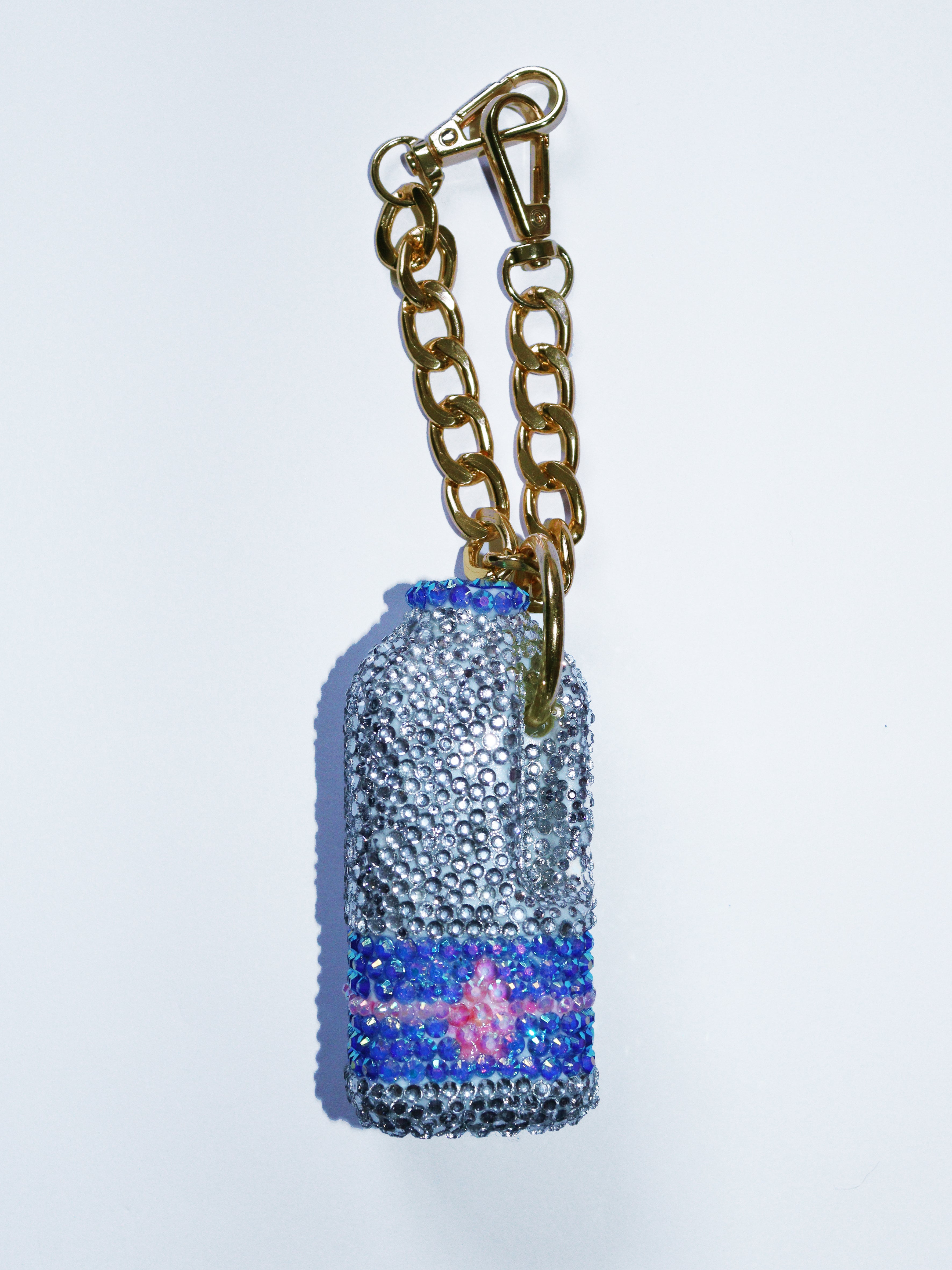 PINT OF MILK SILVER BLUE AND PINK BAG CHARM - RHINESTONE - GOLD CHAIN - DELTA OF PHOENIX
