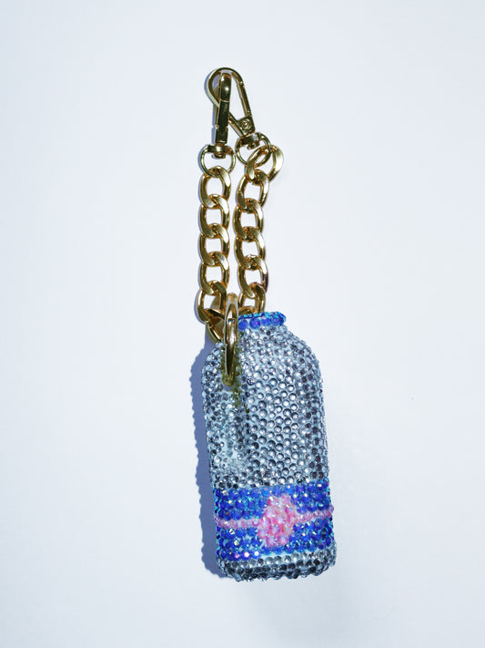 PINT OF MILK SILVER BLUE AND PINK BAG CHARM - RHINESTONE - GOLD CHAIN - DELTA OF PHOENIX
