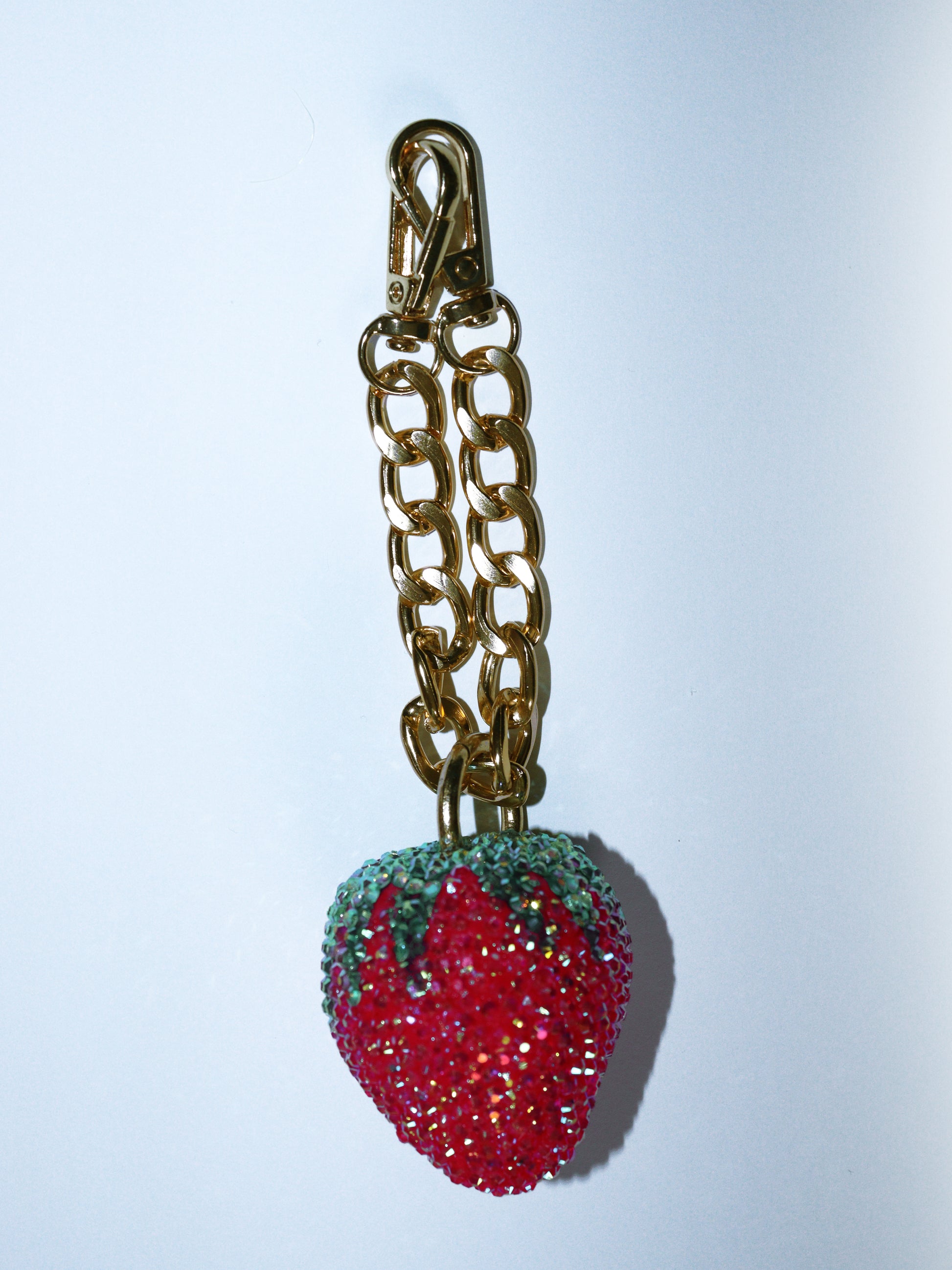 STRAWBERRY BAG CHARM - RHINESTONE - GOLD CHAIN - DELTA OF PHOENIX